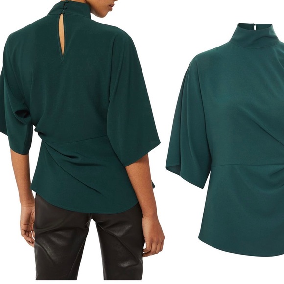 TopShop Origami Tuck Shirt Emerald Green Blouse Size 6 - Picture 3 of 10